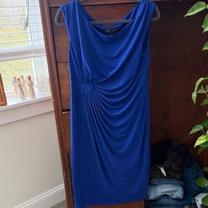 Connected Apparel Royal Blue Draped Midi Dress
